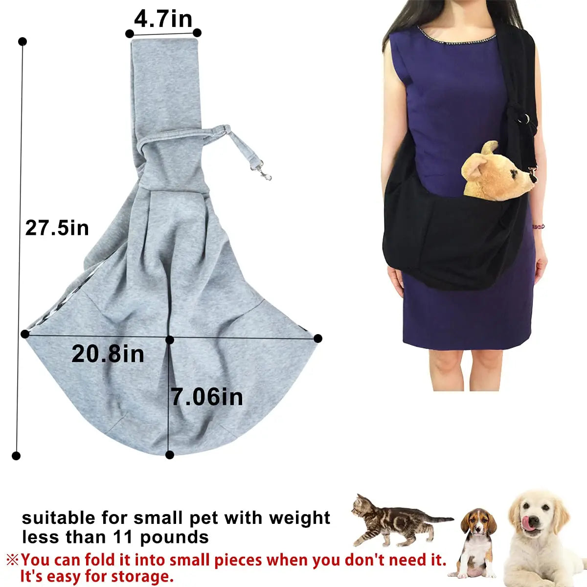 Portable Foldable Breathable Gray Pet Crossbody Bag Soft Dog Backpack Travel Teddy Poodle